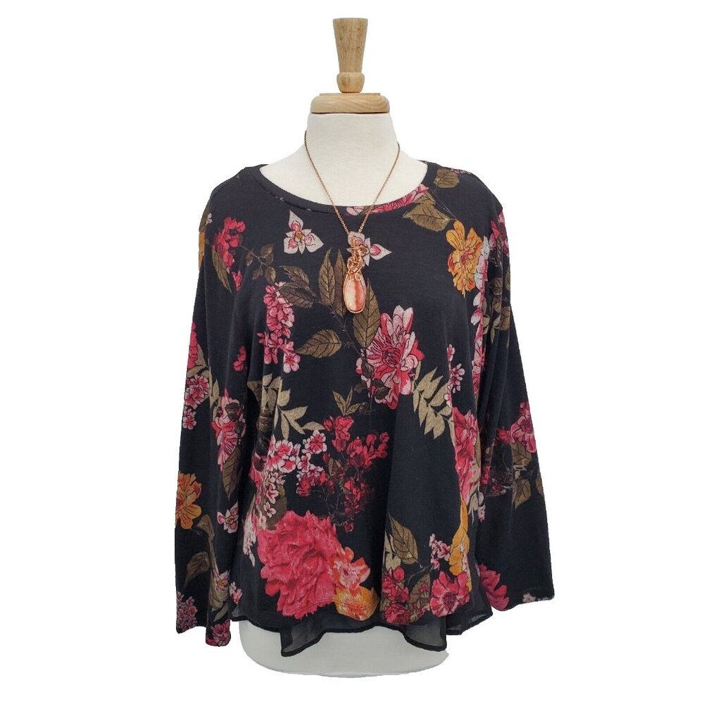 Womens Floral Chiffon Trim Open Tie Back‎ Sweater Plus Size 1X Black Wallpaper